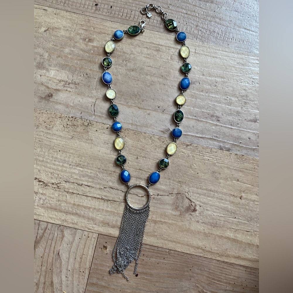 Beautiful silver and crystal necklace from Lucky Brand with silver chain fringe